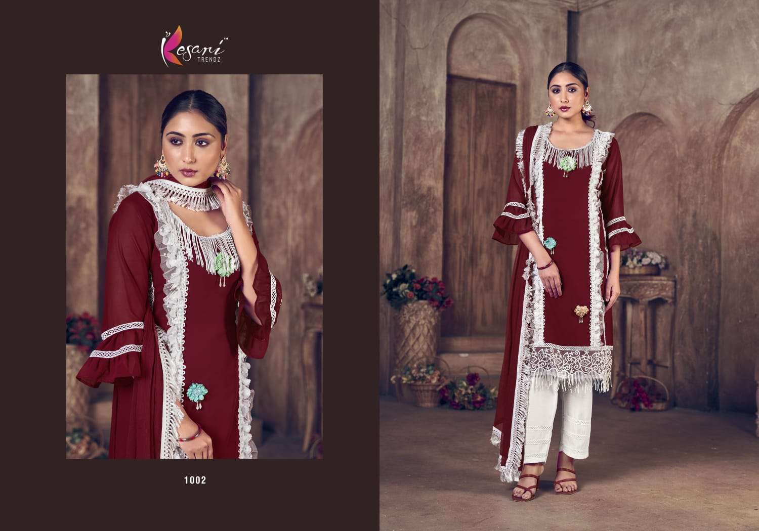 JASHN E BAHAR BY KESARI TRENDZ 1001 TO 1003 SERIES BEAUTIFUL COLLECTION SUITS STYLISH FANCY COLORFUL CASUAL WEAR & ETHNIC WEAR GEORGETTE EMBROIDERED DRESSES AT WHOLESALE PRICE